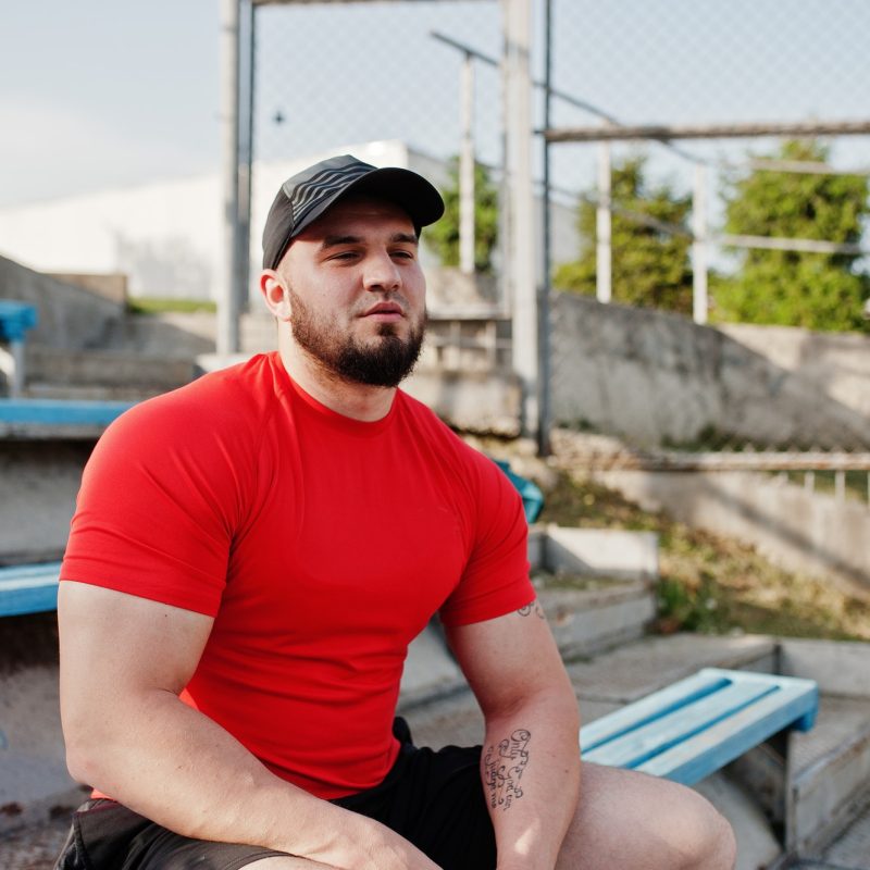 Young brutal bearded muscular man